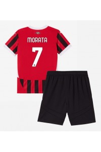 AC Milan Alvaro Morata #7 Jalkapallovaatteet Lasten Kotipeliasu 2024-25 Lyhythihainen (+ Lyhyet housut)